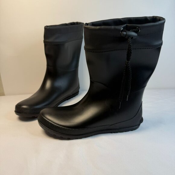 Rain Boots Women’s Size 7.5M Black Drawstring Outdoor Rubber Garden Farm Mud - Picture 1 of 11